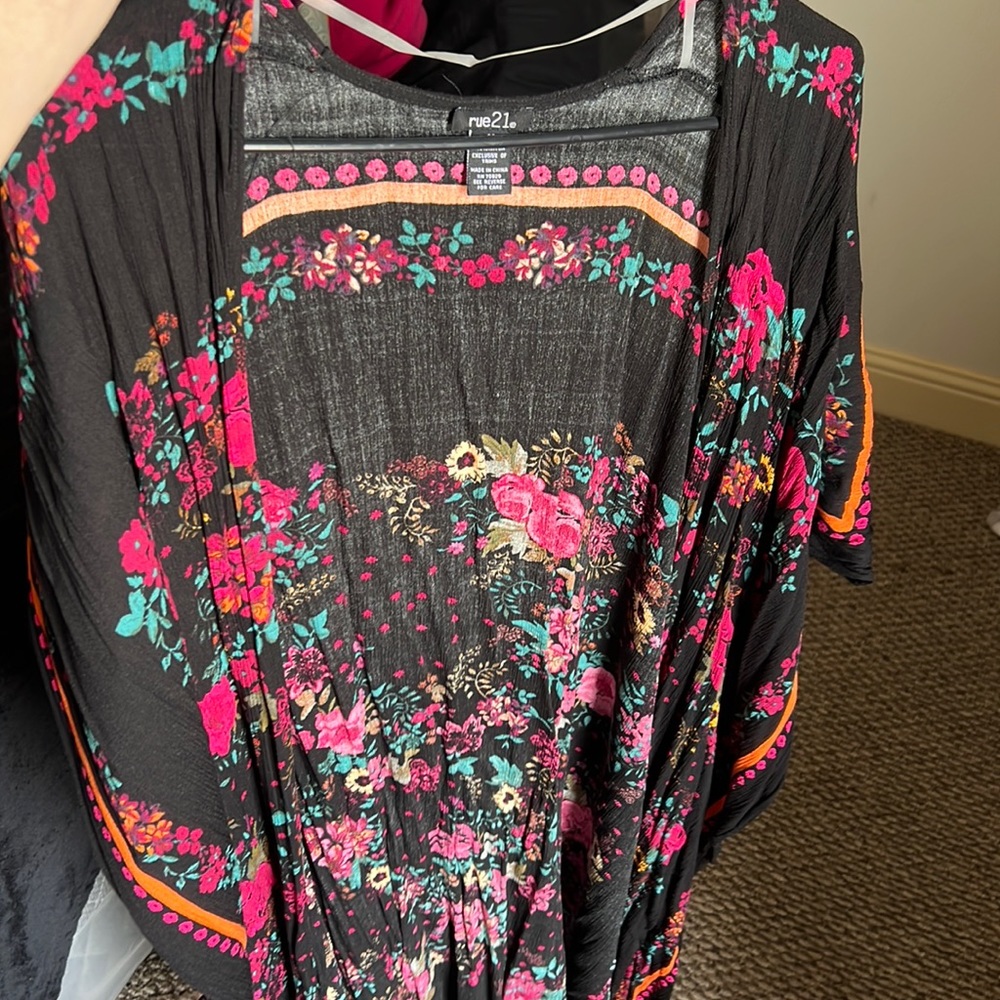 Black kimono with colorful flowers